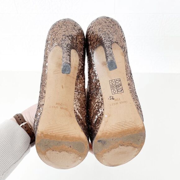 Nine West Womens Fortonight Glitter Classic Platform Stiletto Pump Bronze Sz 7.5 - Picture 3 of 8